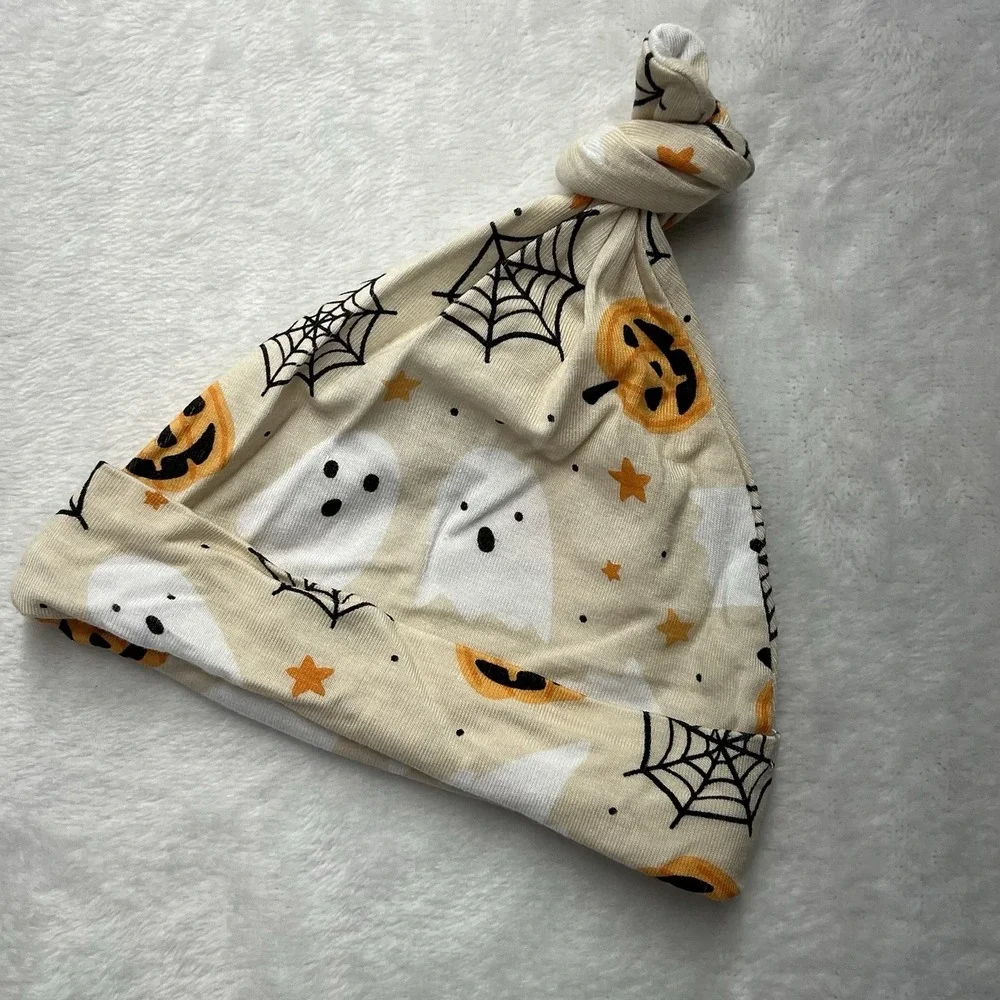 Milkberry Bamboo Knot Beanie Newborn? 0-3m? Halloween Pumpkins Ghosts